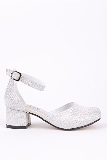 Rıdvan Çelik Girls' Pearl Ankle Buckle Heeled Evening Dress Shoes