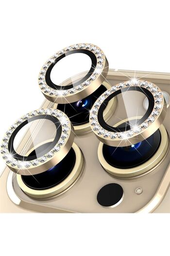 HyperAge iPhone 14 Pro Max & iPhone 14 Pro Compatible Stone Camera Protector Diamond Stone Gold (Gold)