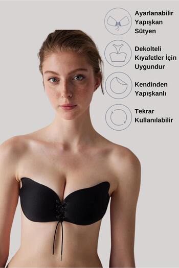 MEBA Black Strapless Strapless Chest Lifting Evening Dress Wedding Dress Invisible Drawstring Adhesive Bra