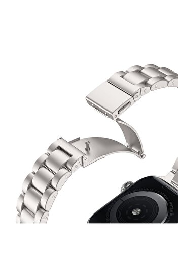 Quse Apple Watch SE/10/9/8/7/6/5/4/3 ile Uyumlu 46mm-45mm-44mm-42mm İnce Üç Bakla Çelik Kordon Starlight