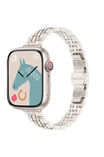 Quse Apple Watch SE/10/9/8/7/6/5/4/3 ile Uyumlu 42mm-41mm-40mm-38mm Çelik İnce Jubilee Kordon Starlight