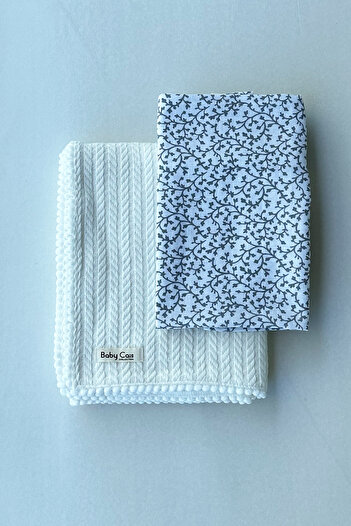 Baby Cais Collection Knitted Pattern Baby Pique Organic Cotton Baby Blanket Ecru 100% Organic Muslin Set