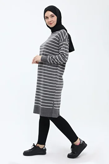 ilmek Women's Striped Long Knitwear Hijab Tunic 4355