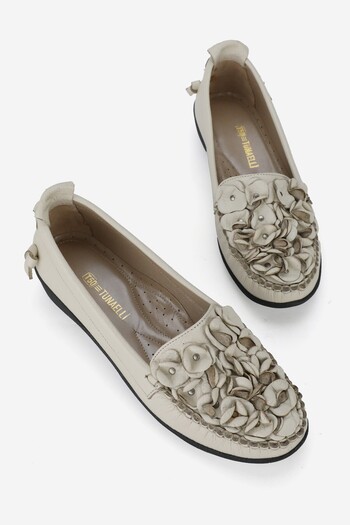 TUNAELLİ BeiGe Women's Ballerinas - Genuine Natural Leather, Casual Shoes