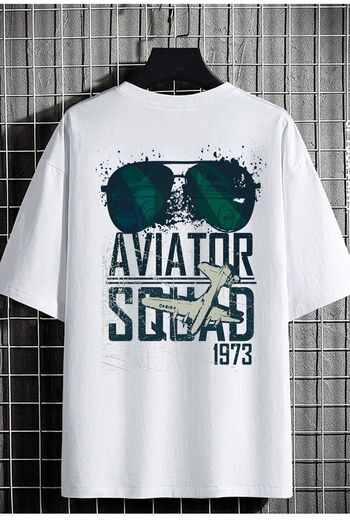 DEEPSENCE WhiTe Colored AviaTor PrinTed Men's CoTTon T-shirt - Oversize CuT