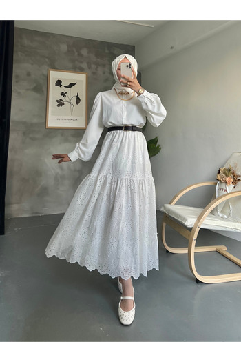hilla line Lace Scallop Kumash with Pearls - Long Skirt
