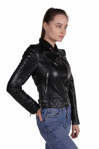 WOOG DERİ Melissa Model Kadın Siyah Hakiki Deri Ceket