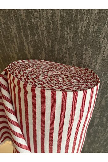 KAMİZ Çizgili Keten Kumaş- Kırmızı Yıkanmış Çizgili Keten 100x230 cm