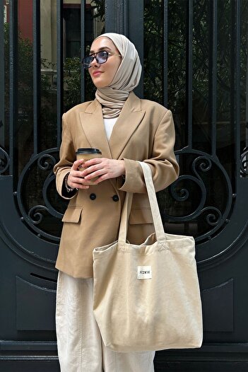 feinas Beige Gabardine Cloth Bag - 100% Cotton (MIKNATIS ÇIT)