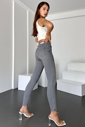 HLT JEANS Gray Women's Skinny Fit Jeans High Waist Lycra Flexible Jeans JENNIE-GRAY