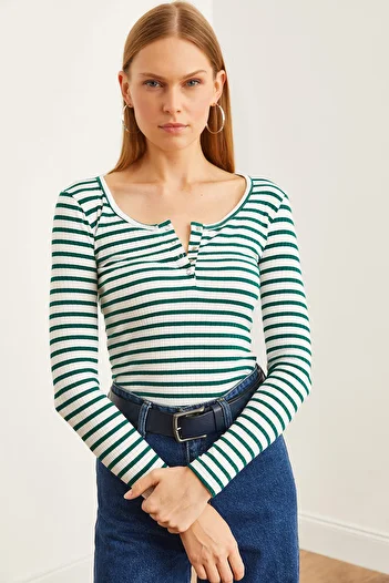 Olalook Emerald Green χοντρό κορδόνι καμισόλ μπλούζα - Placket, BLZ- 19000588