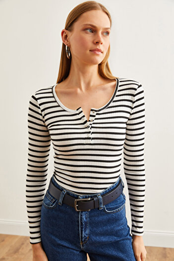 Olalook Black Placket Thick Corded Women's Blouse - BLZ- 19000588