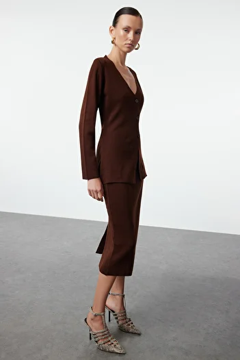 Trendyol Collection Dark Brown Colored Knitwear Set - Twoaw25Au00011