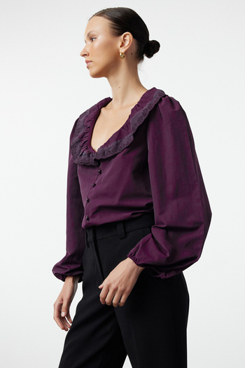 Trendyol Collection Cămașă mov închis cu dantelă - TWOSS22GO0235