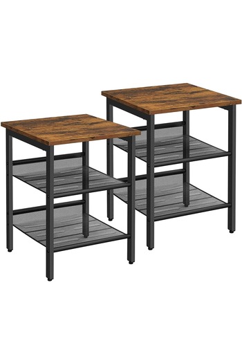 Mahmayi Vasagle Industrial Nightstand Set of 2 with Adjustable Shelves, Rustic Brown/Black, 15.7"x15.7"x19.7