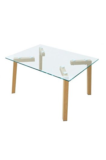 Mahmayi "Mahmayi Glass Coffee Table - Tempered Glass Top, Wooden Legs, 60x60x40cm - Easy Assembly"