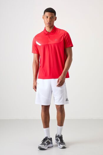 TOMMY LIFE Red Polyester Breathable Textured Thin Flexible Standard Fit Polo Neck Men's Performance T-Shirt - 88