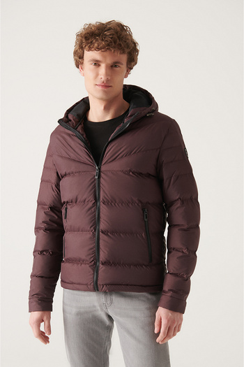 Avva Men's Burgundy Puffer Jacket Water Repellent Windproof Quilted Hooded Comfort Fit E006011