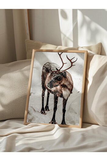 Postifull Rustic Unframed Poster, Scandinavian Brown Painting, No:113 Reindeer Photo, Vertical