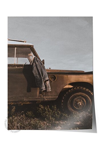 Postifull Rustic Unframed Poster, Scandinavian Brown Painting, No:45 Old Vehicle Photo, Vertical