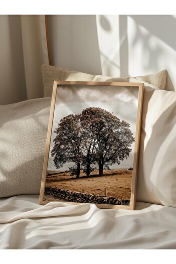 Postifull Rustic Unframed Poster, Scandinavian Brown Painting, No:127 Tree and Field Photo, Vertical