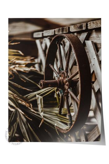 Postifull Rustic Unframed Poster, Scandinavian Brown Painting, No:44 Old Wheel Photo, Vertical