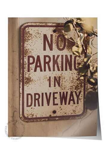 Postifull Rustic Unframed Poster, Scandinavian Brown Painting, No:36 No Parking Sign Photo, Vertical
