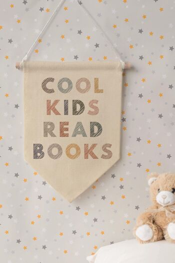 Postifull Çocuk Odası Dekor, Duvar Süsü, Ahşap Bebek Odası Dekor, Canvas Flama, Cool Kids Read Books