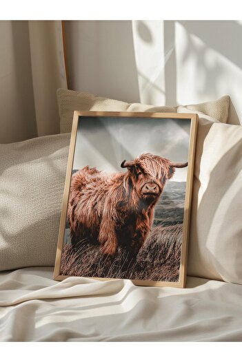 Postifull Rustic Unframed Poster, Scandinavian Brown Painting, No:101 Highland Cattle Photo, Vertical