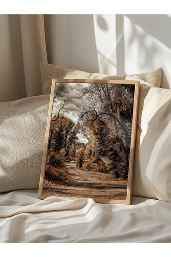 Postifull Rustic Unframed Poster, Scandinavian Brown Painting, No:17 Forest Road Photo, Vertical