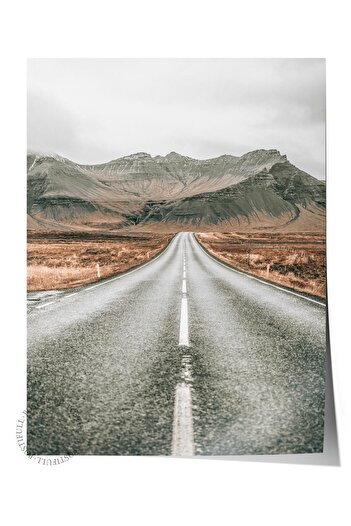 Postifull Rustic Unframed Poster, Scandinavian Brown Painting, No:141 Landscape Photo on the Road, Vertical