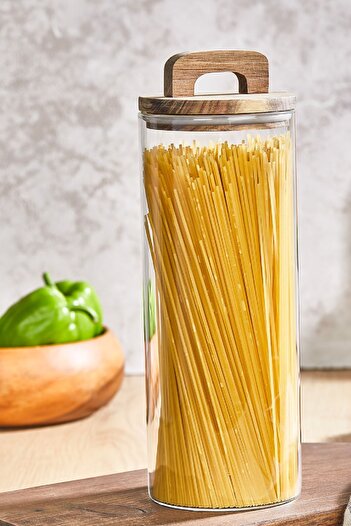 Vienev 3-Piece 1800 ml Jar with Wooden Lid and Holder