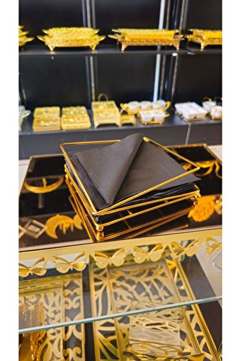 farklı evim Gold Kaplama Paslanmaz Dolu Tel Peçetelik Sunum Sofra Mutfak 18x18
