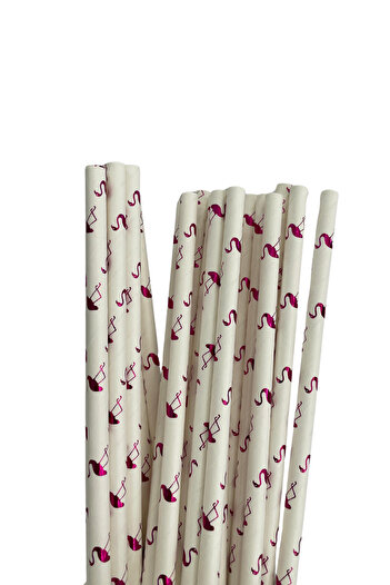 PASTRY PLANET White Patterned Decorative Paper Straws - 25 Pieces