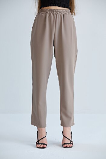 Space Fashion Women's Stone Pocket Elastic Waist Fabric Trousers