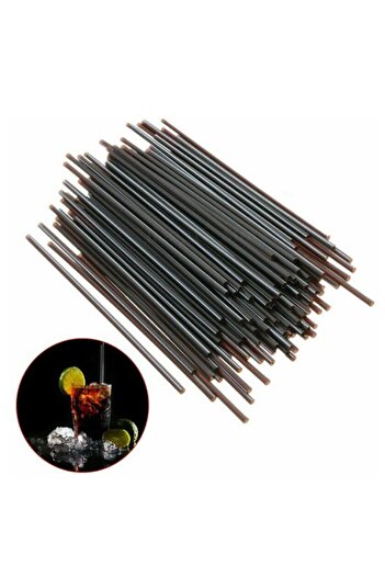 Adin Kokteyl Pipeti 500lü 19.5 cm Kıl Pipet Siyah İnce Kokteyl Pipeti Kıl Pipet Amerikan Kokteyl Pipet