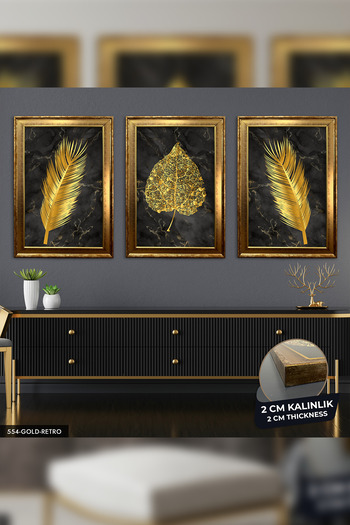 Evinemoda 3 Pieces Gold Retro Framed Painting -Flower Leaf and Cvplk