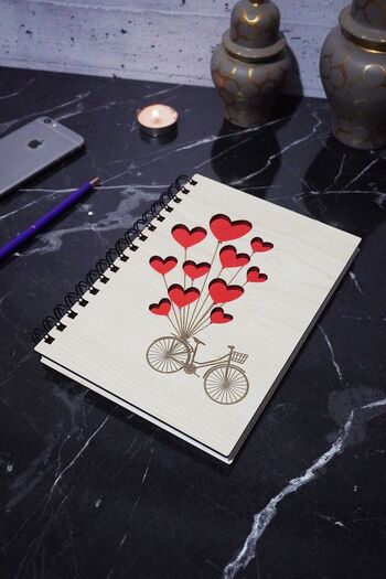 markcat Caiet din lemn pentru biciclete cu model cu baloane - Jurnal - Caiet școlar A5 cu cadou fără linii