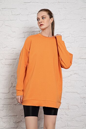 MyBen Unisex Long Sleeve Two Thread Orange Oversize Sweatshirt Irf055