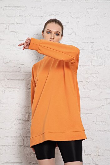 MyBen Unisex Long Sleeve Two Thread Orange Oversize Sweatshirt Irf055