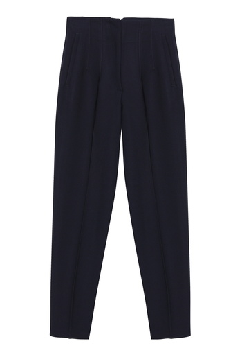 Quzu Collet Detailed High Waist Trousers Navy Blue