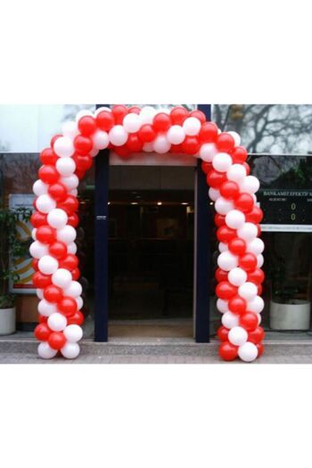 BAL10 DÜNYASI 50 بالونة حمراء وبيضاء معدنية + سلسلة بالونات بطول 5 متر
