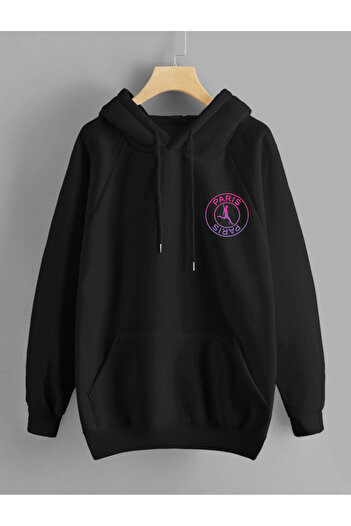 DEEPSENCE Φούτερ με κουκούλα με στάμπα του Παρισιού, Unisex, μαύρο