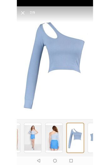 Piraye Boutique Mavi Tek Omuz Crop Bluz