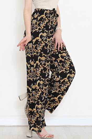 Namaste Vintage High Waist and Patterned Viscose Trousers - Loose Fit and Elastic Waist