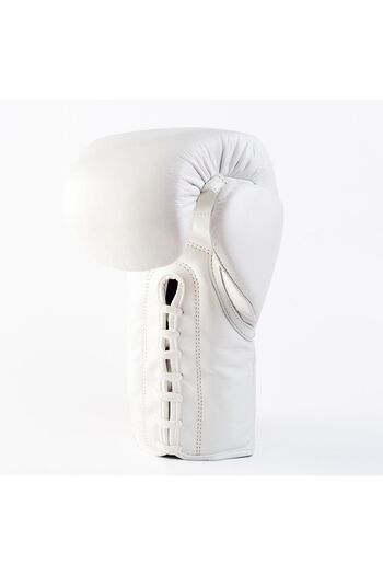 Conquer Pro Fight Premium White White Laced Boxing Gloves Leather