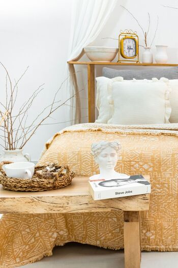 MEET MAYA NATURAL Ethnic Pattern Muslin Bedspread, Pique, Sofa Cover, Muslin Blanket 230X240 cm