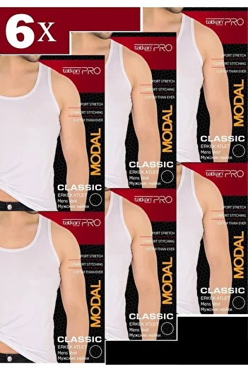 MYS GRUP TEKSTİL Men's 6-piece White Modal Combed Cotton Tank Top / Classic Tank Top Set with Tatkan Straps