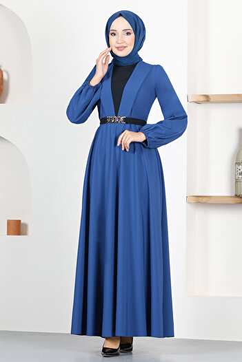 ModaMerve Indigo Belted Dress - ASM2658