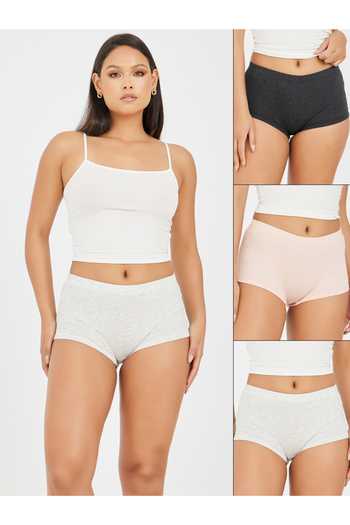 Styli Pack of 3 - Solid Cotton Elasticated Waistband Boyshorts
